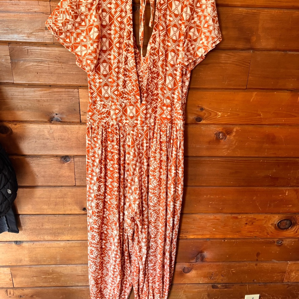 Free People Rust Orange Printed Short-Sleeve Jumpsuit - Picture 3 of 5